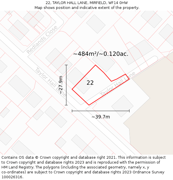 22, TAYLOR HALL LANE, MIRFIELD, WF14 0HW: Plot and title map