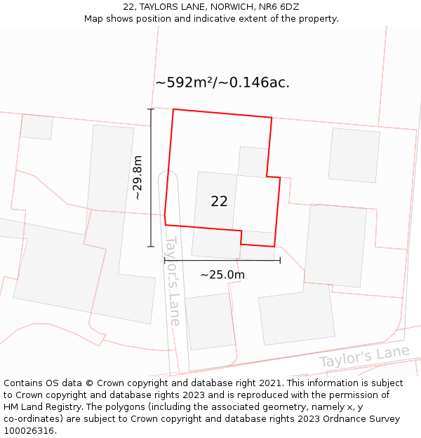22, TAYLORS LANE, NORWICH, NR6 6DZ: Plot and title map
