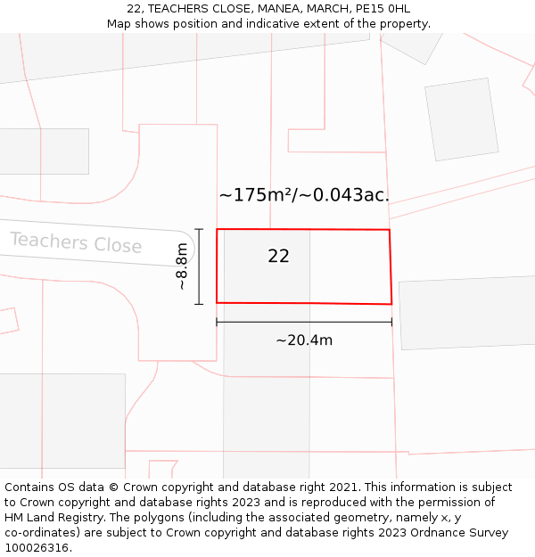 22, TEACHERS CLOSE, MANEA, MARCH, PE15 0HL: Plot and title map