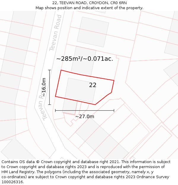 22, TEEVAN ROAD, CROYDON, CR0 6RN: Plot and title map