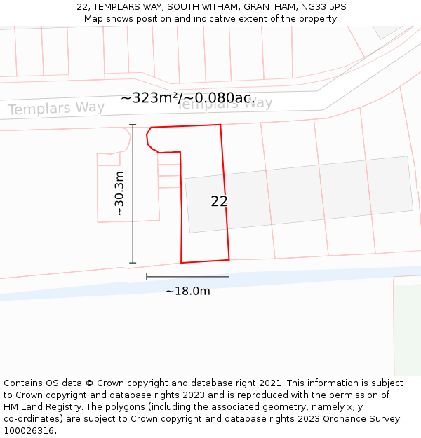 22, TEMPLARS WAY, SOUTH WITHAM, GRANTHAM, NG33 5PS: Plot and title map