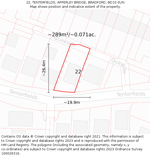 22, TENTERFIELDS, APPERLEY BRIDGE, BRADFORD, BD10 0UN: Plot and title map