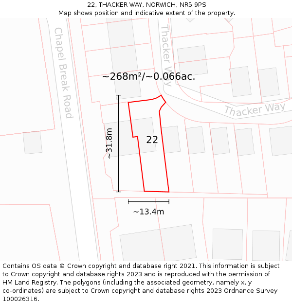 22, THACKER WAY, NORWICH, NR5 9PS: Plot and title map