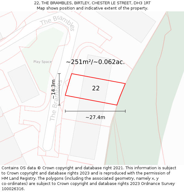 22, THE BRAMBLES, BIRTLEY, CHESTER LE STREET, DH3 1RT: Plot and title map