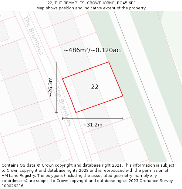 22, THE BRAMBLES, CROWTHORNE, RG45 6EF: Plot and title map