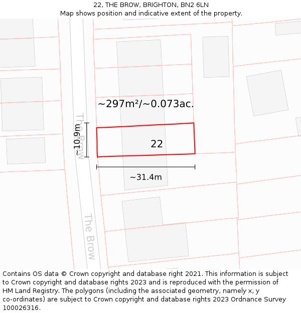 22, THE BROW, BRIGHTON, BN2 6LN: Plot and title map