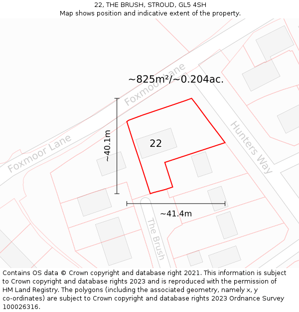 22, THE BRUSH, STROUD, GL5 4SH: Plot and title map