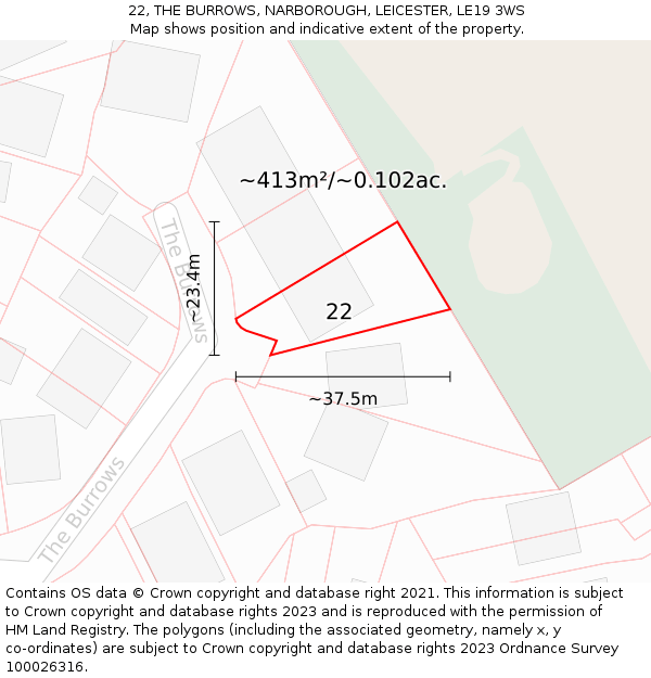 22, THE BURROWS, NARBOROUGH, LEICESTER, LE19 3WS: Plot and title map