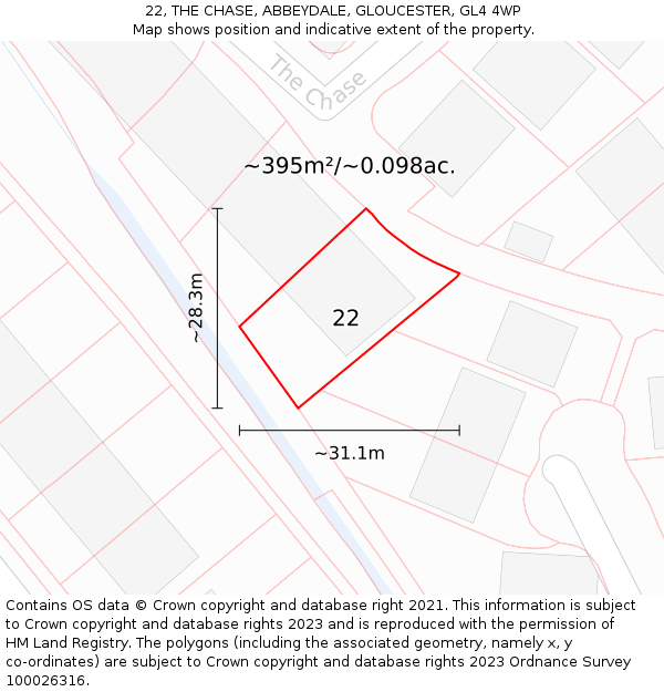 22, THE CHASE, ABBEYDALE, GLOUCESTER, GL4 4WP: Plot and title map