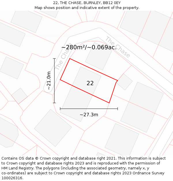 22, THE CHASE, BURNLEY, BB12 0EY: Plot and title map