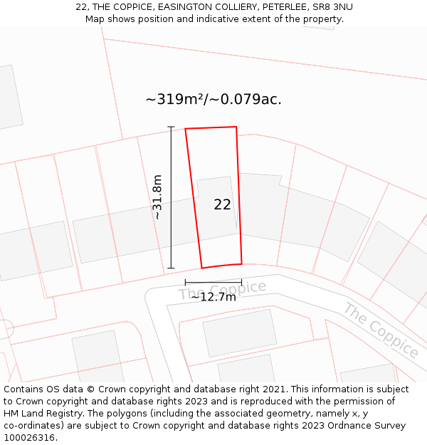 22, THE COPPICE, EASINGTON COLLIERY, PETERLEE, SR8 3NU: Plot and title map