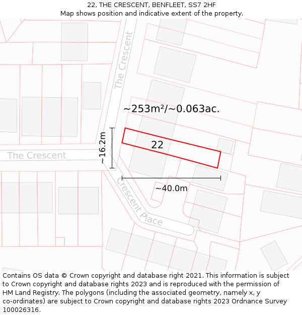 22, THE CRESCENT, BENFLEET, SS7 2HF: Plot and title map