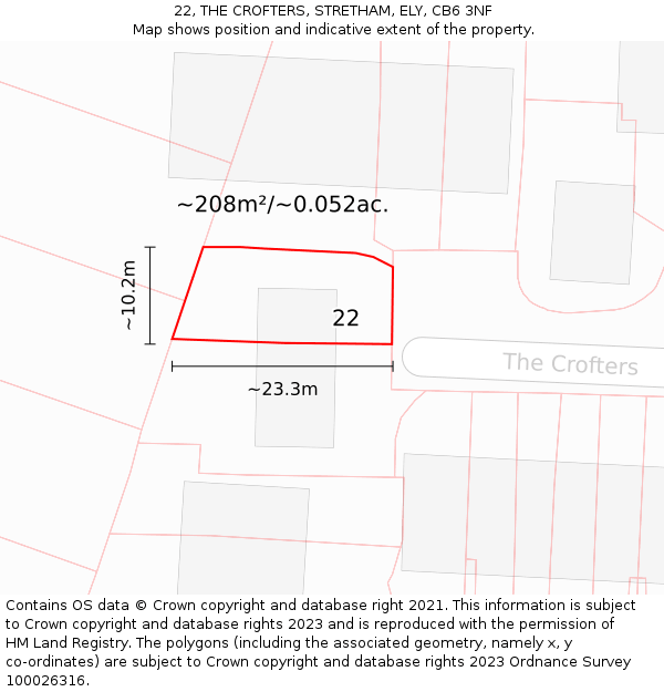 22, THE CROFTERS, STRETHAM, ELY, CB6 3NF: Plot and title map
