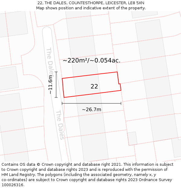 22, THE DALES, COUNTESTHORPE, LEICESTER, LE8 5XN: Plot and title map