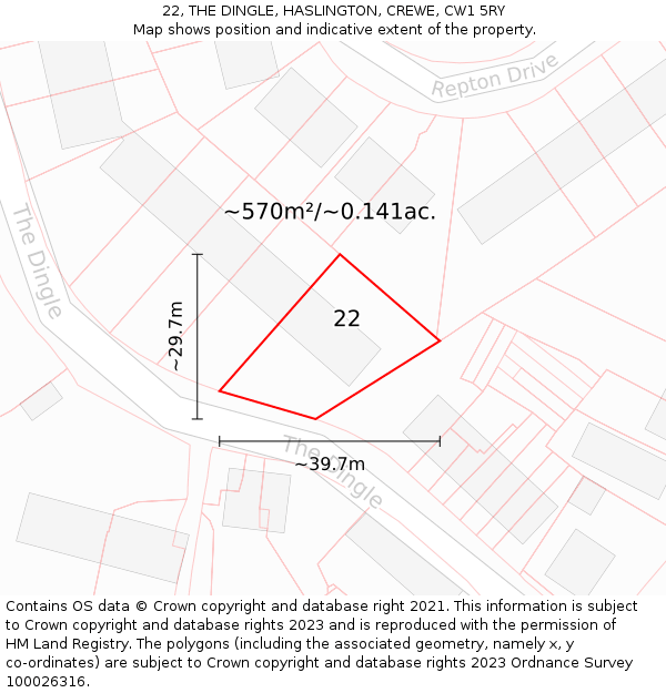 22, THE DINGLE, HASLINGTON, CREWE, CW1 5RY: Plot and title map