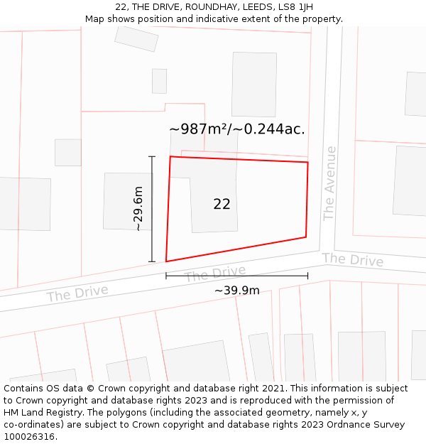 22, THE DRIVE, ROUNDHAY, LEEDS, LS8 1JH: Plot and title map