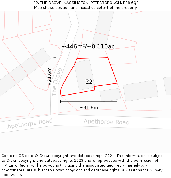 22, THE DROVE, NASSINGTON, PETERBOROUGH, PE8 6QP: Plot and title map