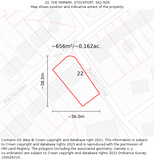 22, THE FAIRWAY, STOCKPORT, SK2 5DR: Plot and title map