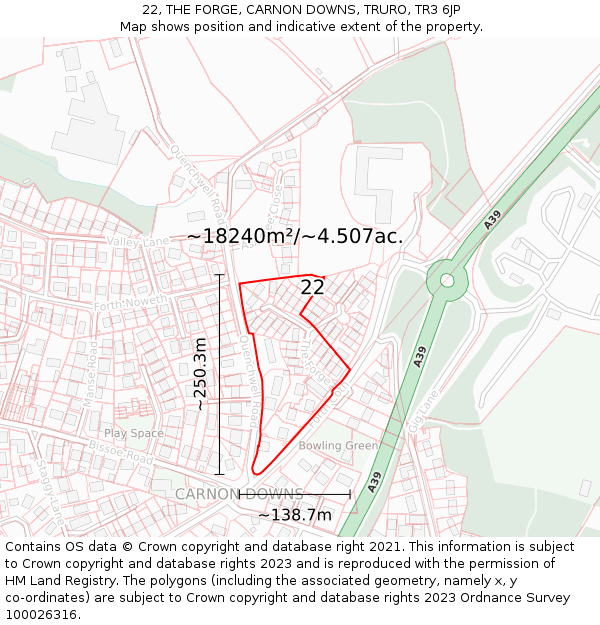 22, THE FORGE, CARNON DOWNS, TRURO, TR3 6JP: Plot and title map