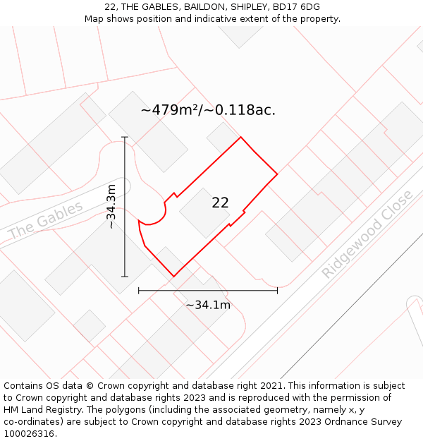 22, THE GABLES, BAILDON, SHIPLEY, BD17 6DG: Plot and title map