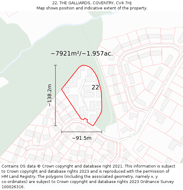 22, THE GALLIARDS, COVENTRY, CV4 7HJ: Plot and title map