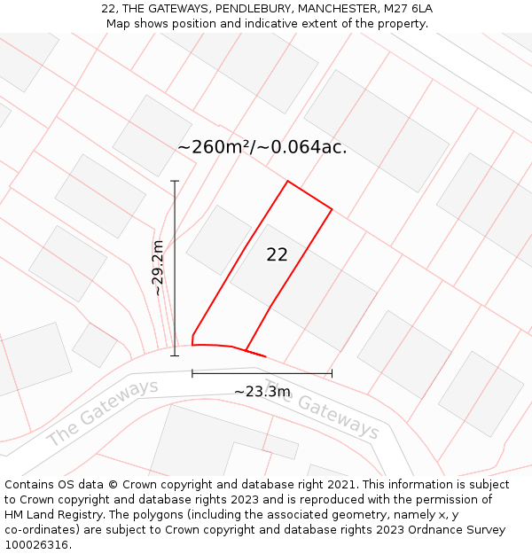 22, THE GATEWAYS, PENDLEBURY, MANCHESTER, M27 6LA: Plot and title map