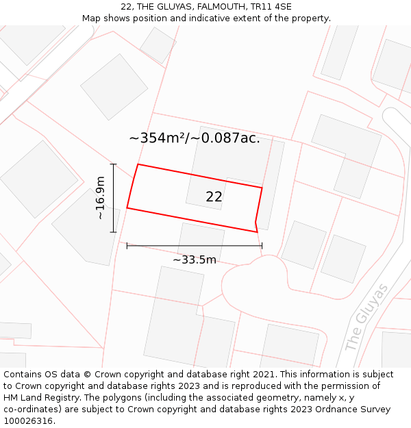 22, THE GLUYAS, FALMOUTH, TR11 4SE: Plot and title map