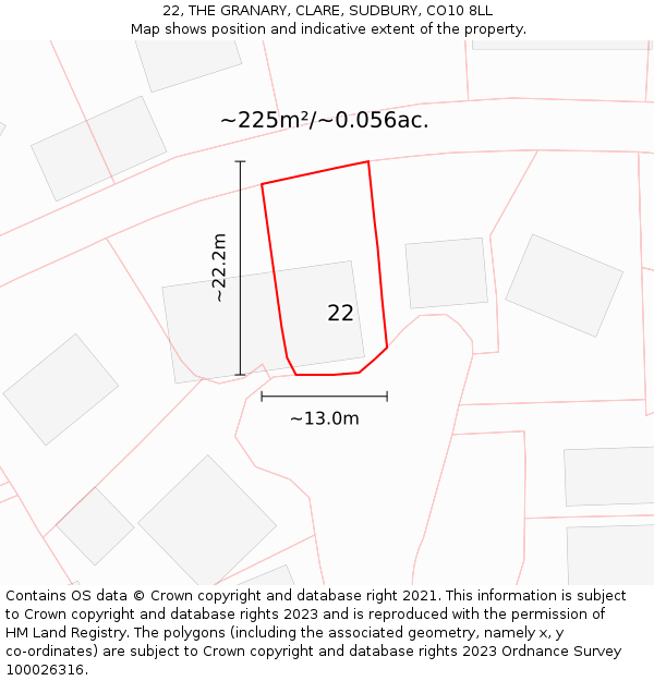 22, THE GRANARY, CLARE, SUDBURY, CO10 8LL: Plot and title map