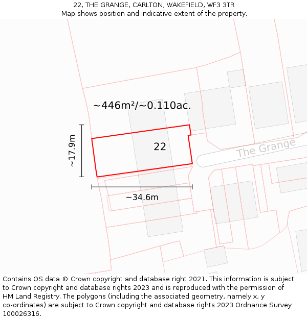 22, THE GRANGE, CARLTON, WAKEFIELD, WF3 3TR: Plot and title map