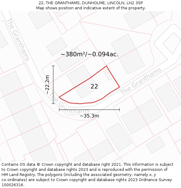 22, THE GRANTHAMS, DUNHOLME, LINCOLN, LN2 3SP: Plot and title map