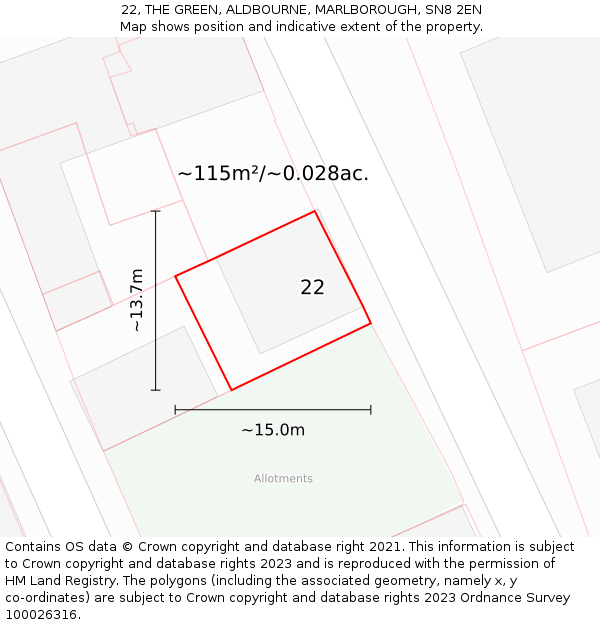 22, THE GREEN, ALDBOURNE, MARLBOROUGH, SN8 2EN: Plot and title map