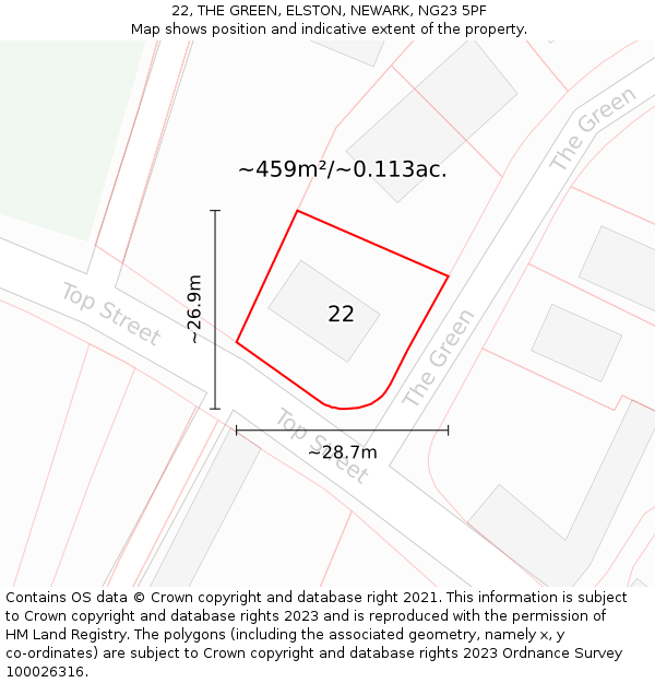 22, THE GREEN, ELSTON, NEWARK, NG23 5PF: Plot and title map