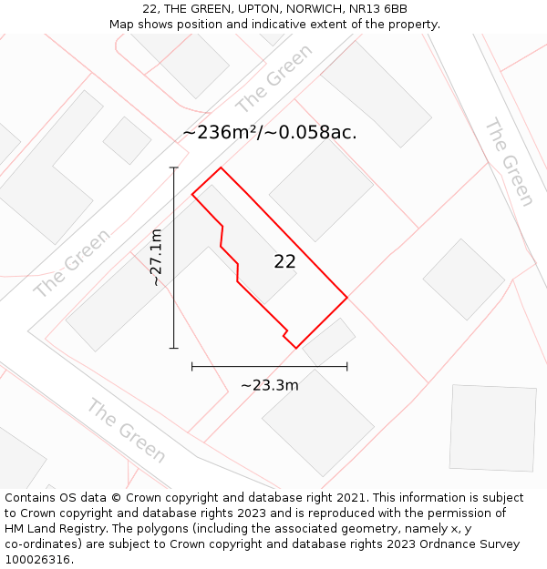 22, THE GREEN, UPTON, NORWICH, NR13 6BB: Plot and title map