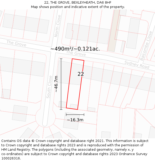 22, THE GROVE, BEXLEYHEATH, DA6 8HF: Plot and title map