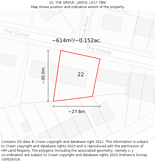 22, THE GROVE, LEEDS, LS17 7BW: Plot and title map