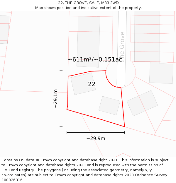 22, THE GROVE, SALE, M33 3WD: Plot and title map
