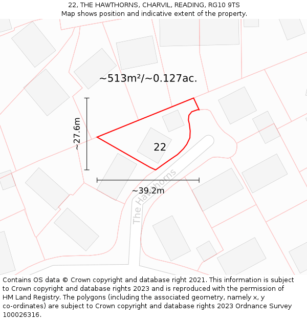 22, THE HAWTHORNS, CHARVIL, READING, RG10 9TS: Plot and title map