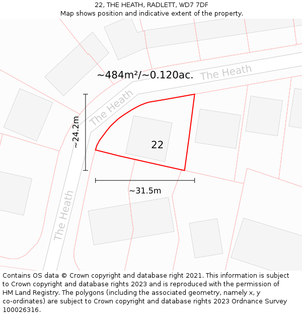 22, THE HEATH, RADLETT, WD7 7DF: Plot and title map