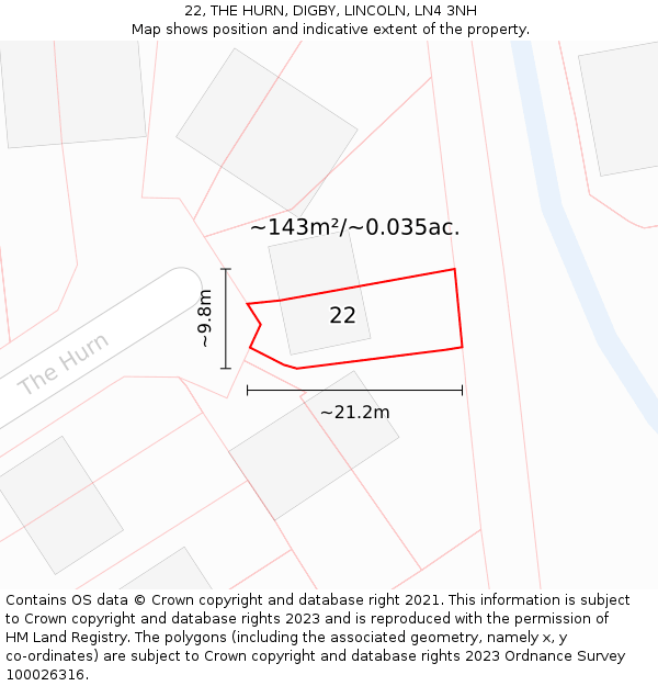 22, THE HURN, DIGBY, LINCOLN, LN4 3NH: Plot and title map