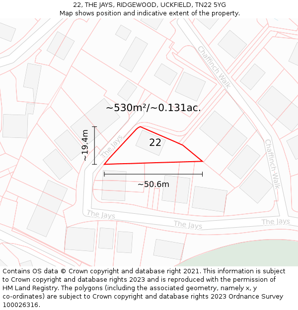 22, THE JAYS, RIDGEWOOD, UCKFIELD, TN22 5YG: Plot and title map