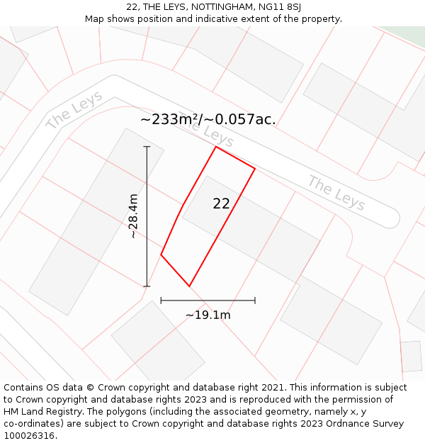 22, THE LEYS, NOTTINGHAM, NG11 8SJ: Plot and title map