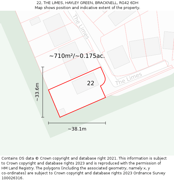 22, THE LIMES, HAYLEY GREEN, BRACKNELL, RG42 6DH: Plot and title map