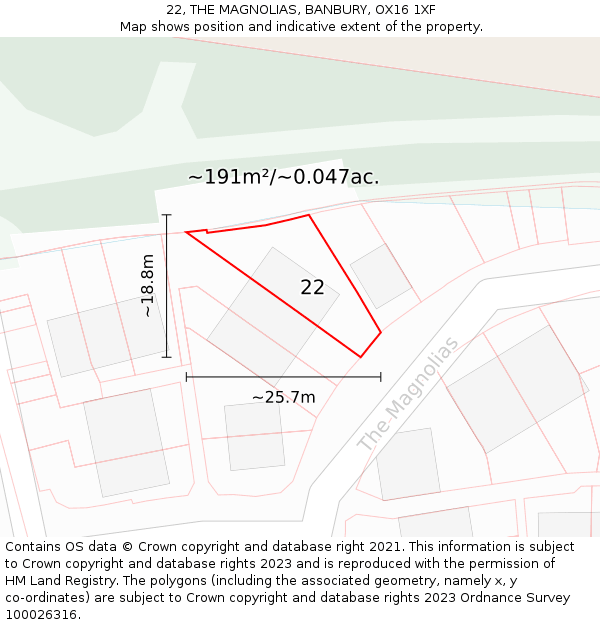 22, THE MAGNOLIAS, BANBURY, OX16 1XF: Plot and title map