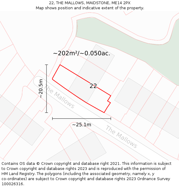 22, THE MALLOWS, MAIDSTONE, ME14 2PX: Plot and title map
