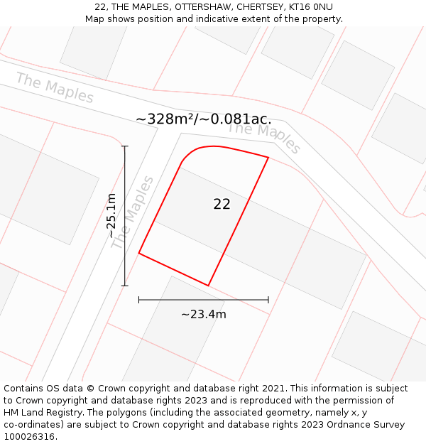 22, THE MAPLES, OTTERSHAW, CHERTSEY, KT16 0NU: Plot and title map