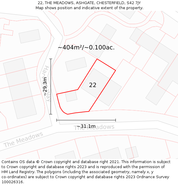 22, THE MEADOWS, ASHGATE, CHESTERFIELD, S42 7JY: Plot and title map