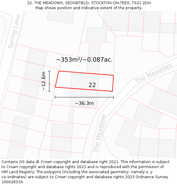 22, THE MEADOWS, SEDGEFIELD, STOCKTON-ON-TEES, TS21 2DH: Plot and title map