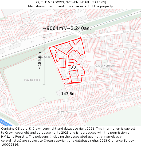 22, THE MEADOWS, SKEWEN, NEATH, SA10 6SJ: Plot and title map