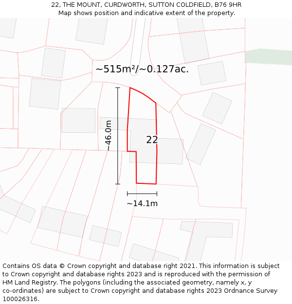 22, THE MOUNT, CURDWORTH, SUTTON COLDFIELD, B76 9HR: Plot and title map