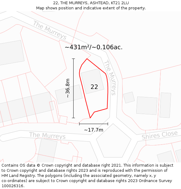 22, THE MURREYS, ASHTEAD, KT21 2LU: Plot and title map